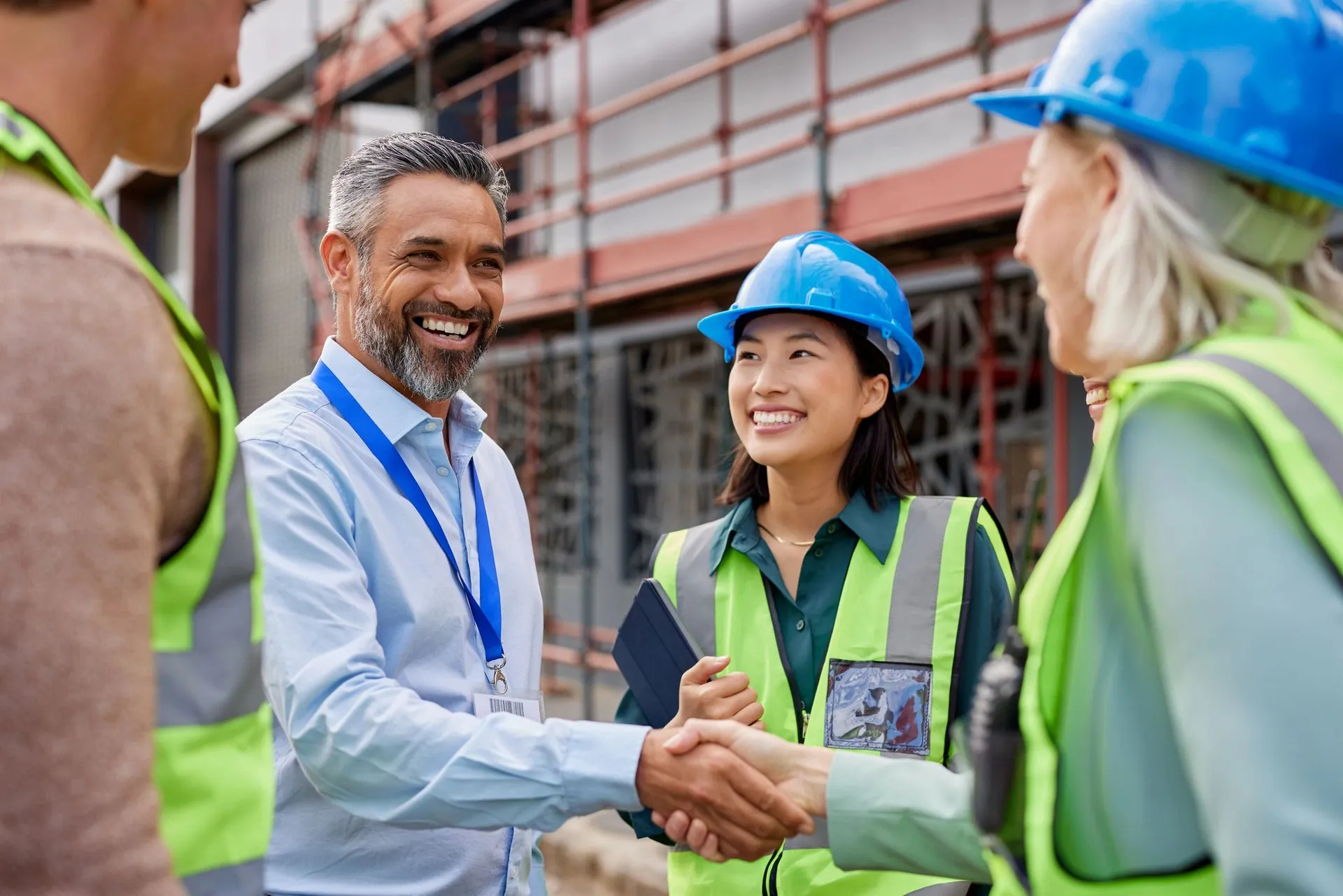 Construction professionals reviewing temporary works plans
